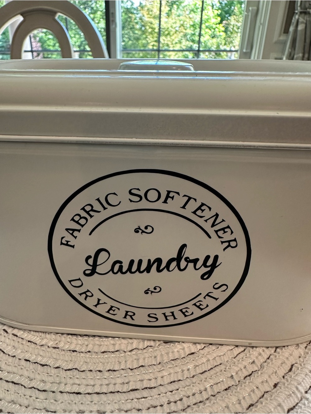 Laundry Fabric Softener Dryer Sheets Metal Storage Tin - White